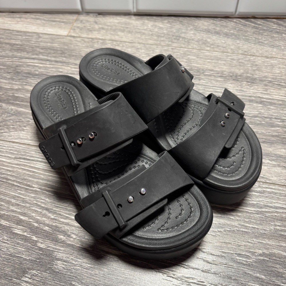 CROCS Black Brooklyn Buckle Wedge Sandal Women's 4‎ - Picture 3 of 12